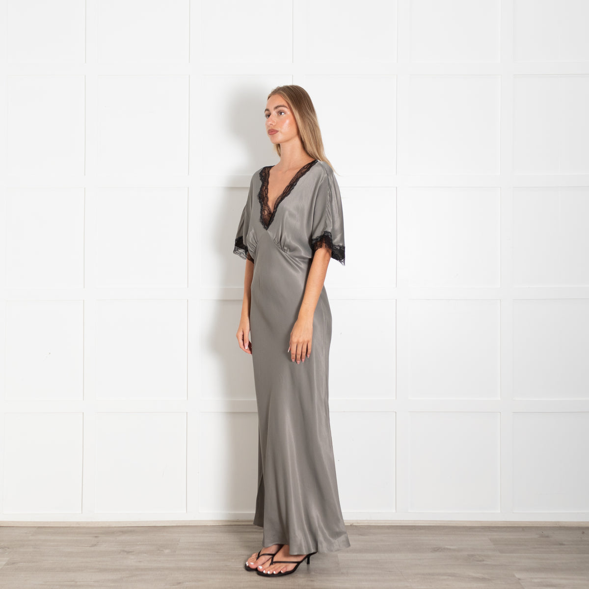 Never Fully Dressed Grey Black Lace Detail Maxi Dress