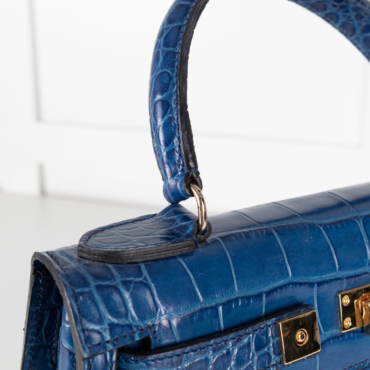 LaLage Beaumont Maya East West Blue Crocodile Print Bag