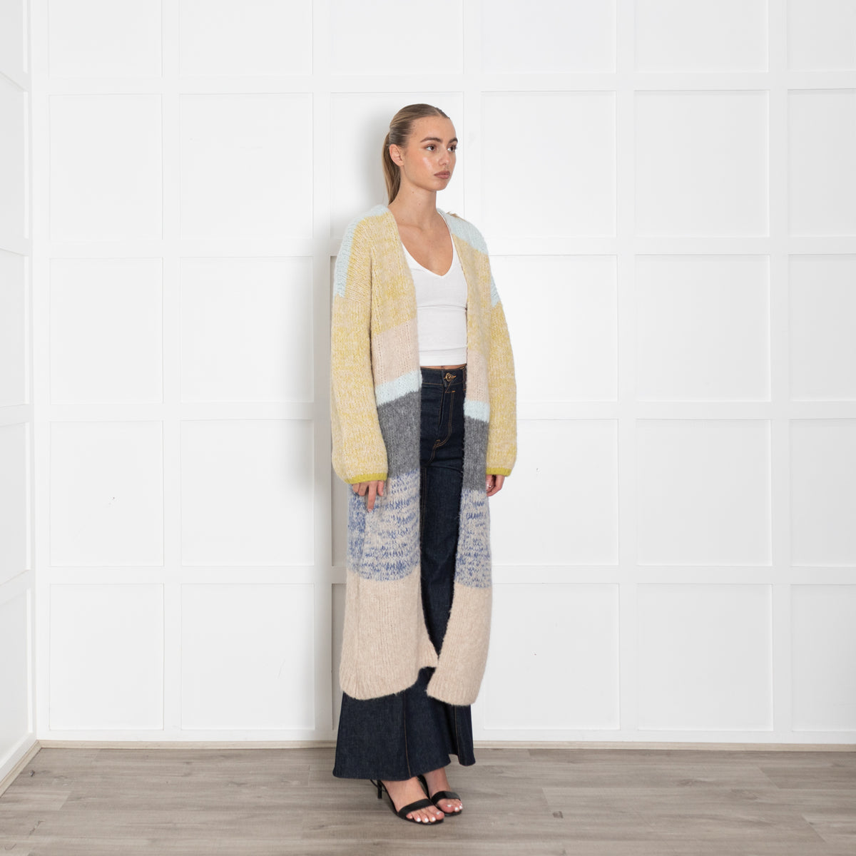 Sita Murt Yellow/Blue/Beige Mohair Mix Long Cardigan