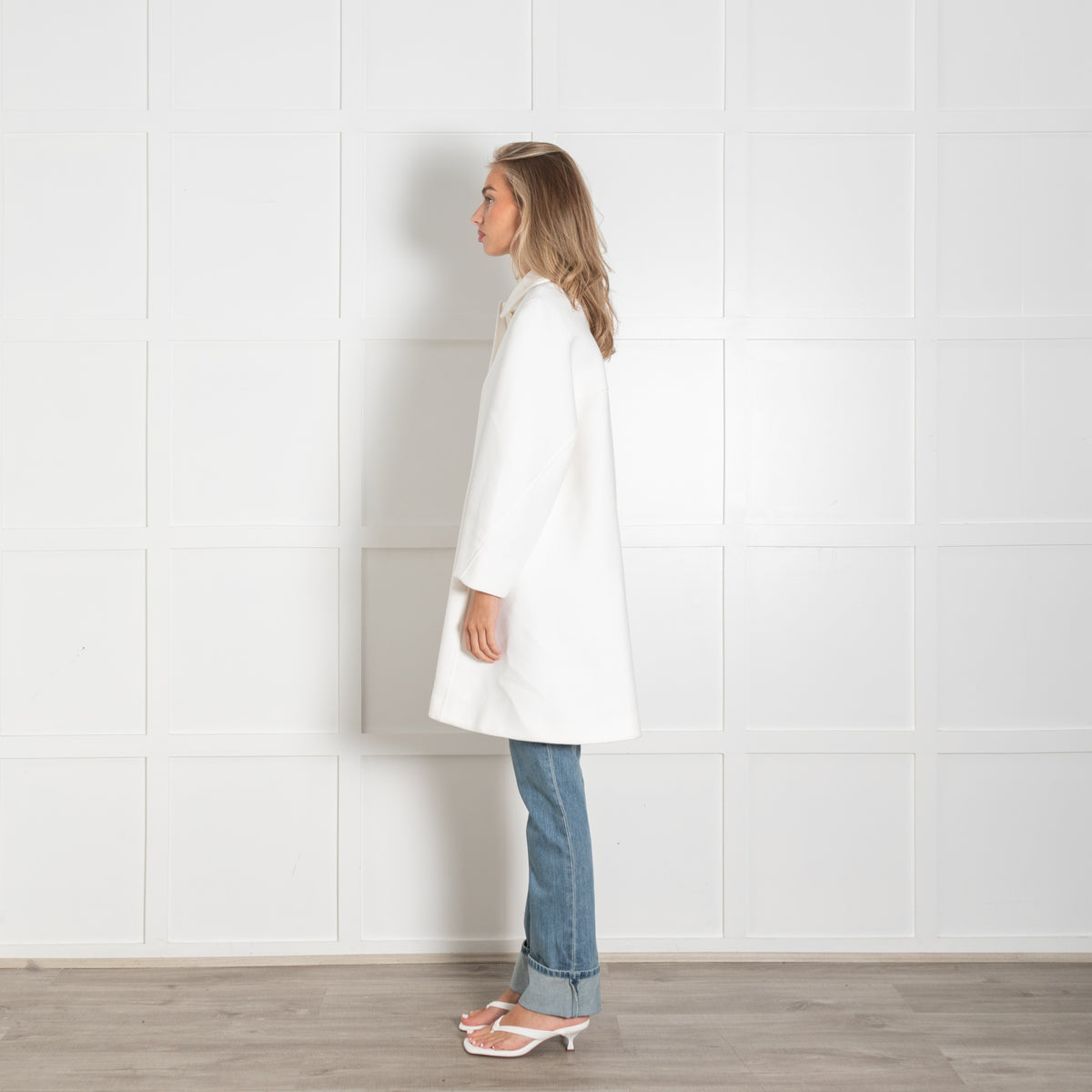 Me+Em Ivory Cotton Sculptural Swing Coat
