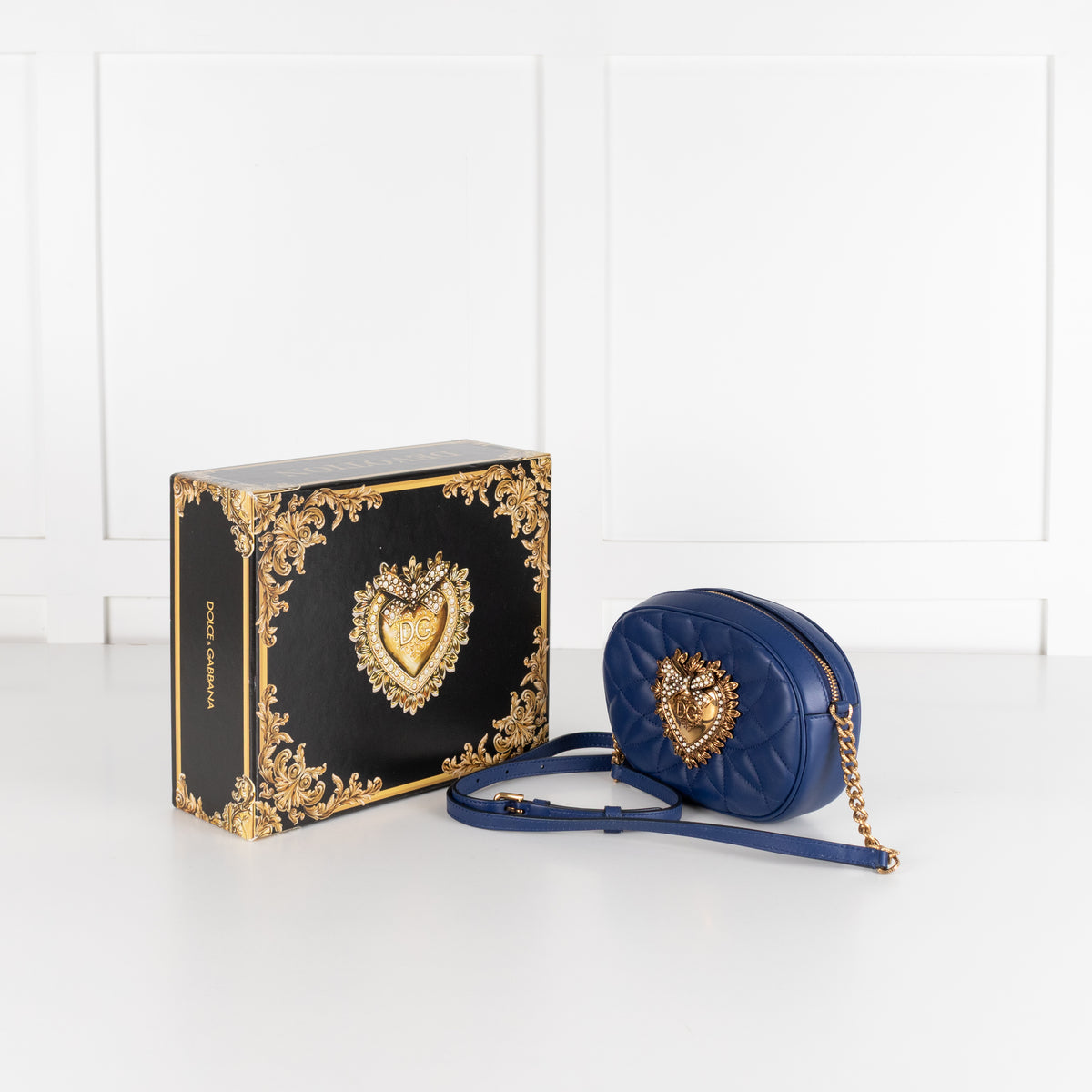 Dolce & Gabbana Blue Nappa Leather Devotion Crossbody Bag