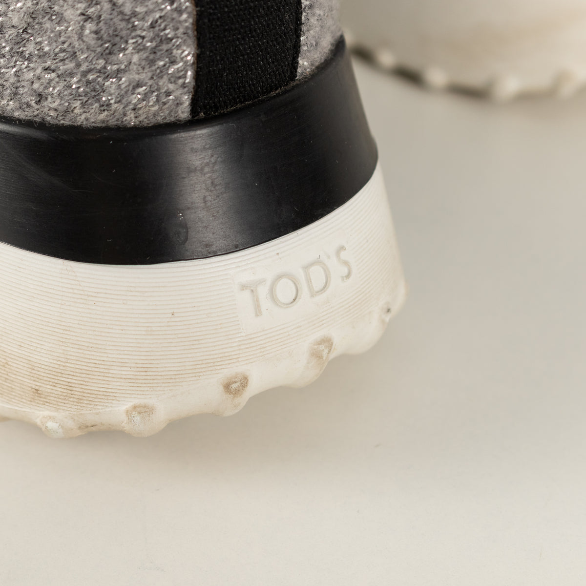 Tods Grey White Silver Lurex Knit Trainers