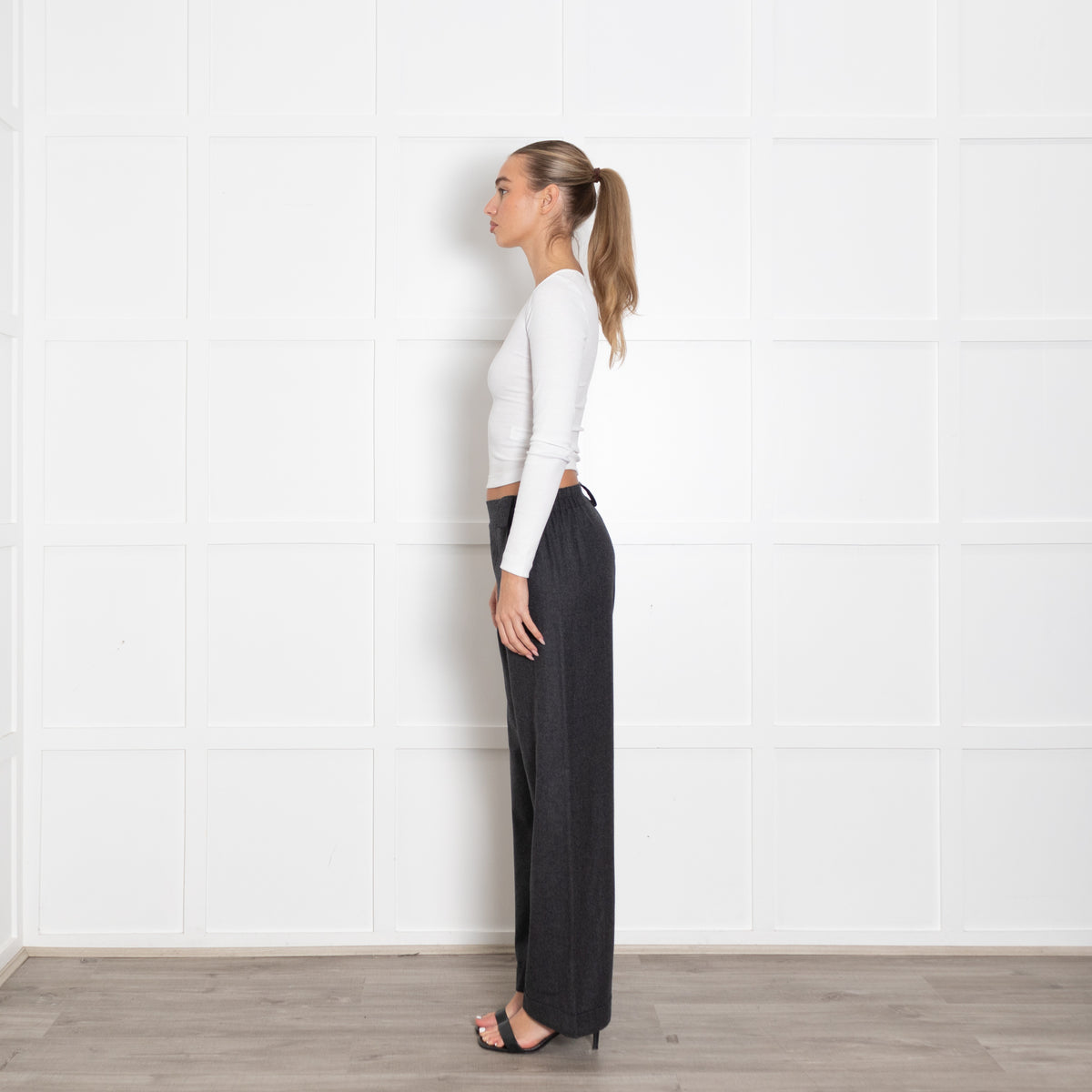 Il Baco De Seta Grey Soft Wide Leg Trousers
