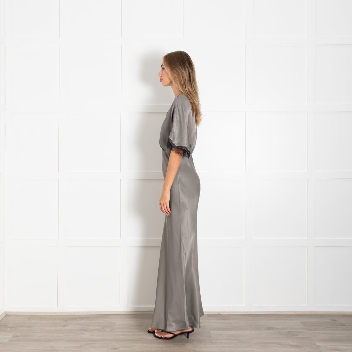 Never Fully Dressed Grey Black Lace Detail Maxi Dress