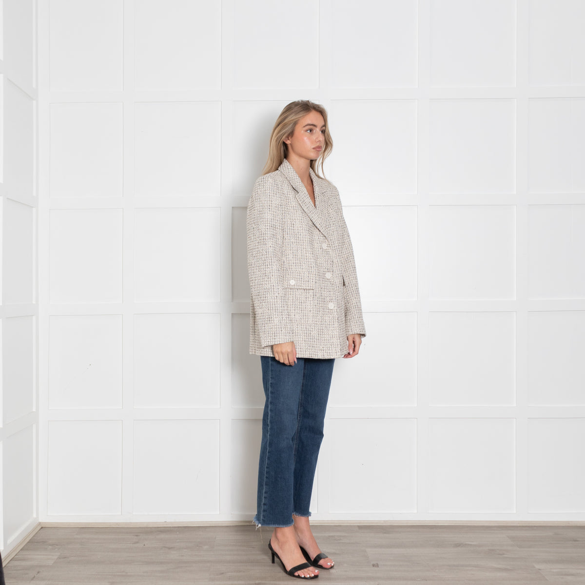 Claudie Pierlot Cream and Beige Tweed Blazer