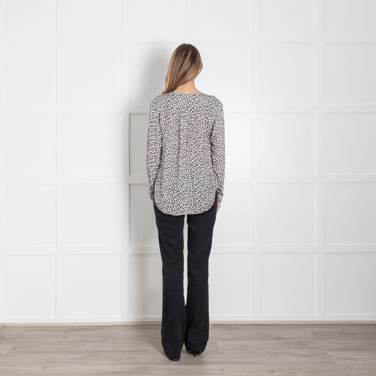 Rebecca Taylor Cream Grey Animal Print Silk Blouse