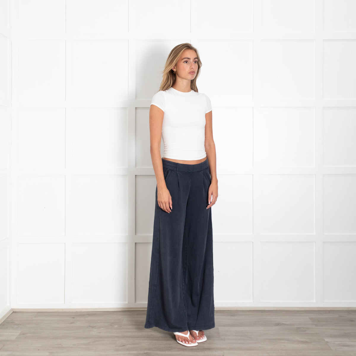 Me + Em Navy Wide Leg Pull On Trousers