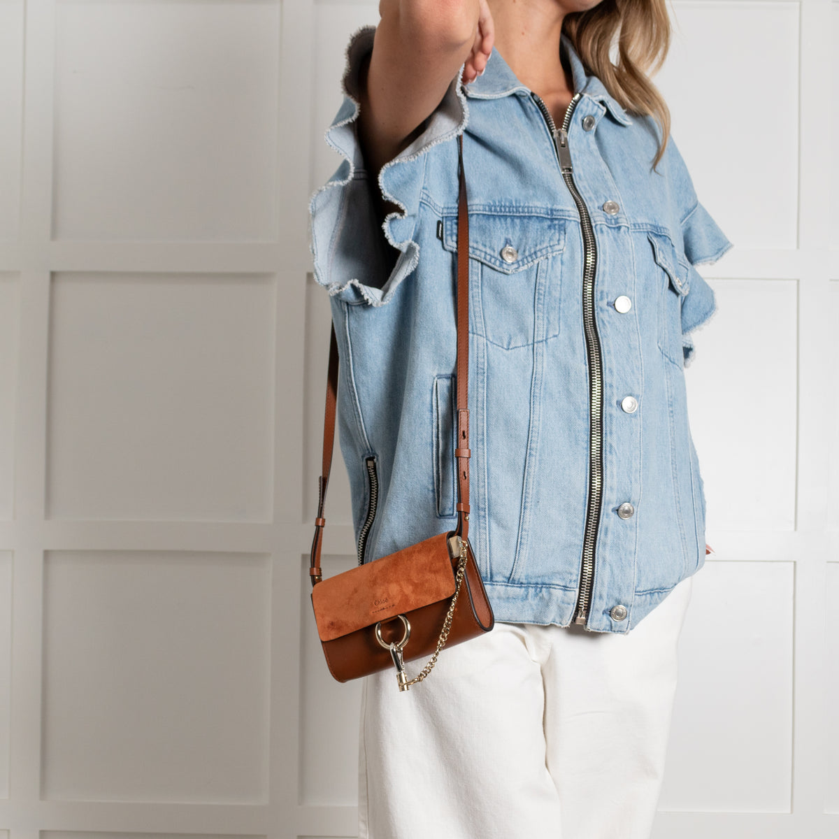 Chloe Faye Wallet on Chain in Rich Tan Suede