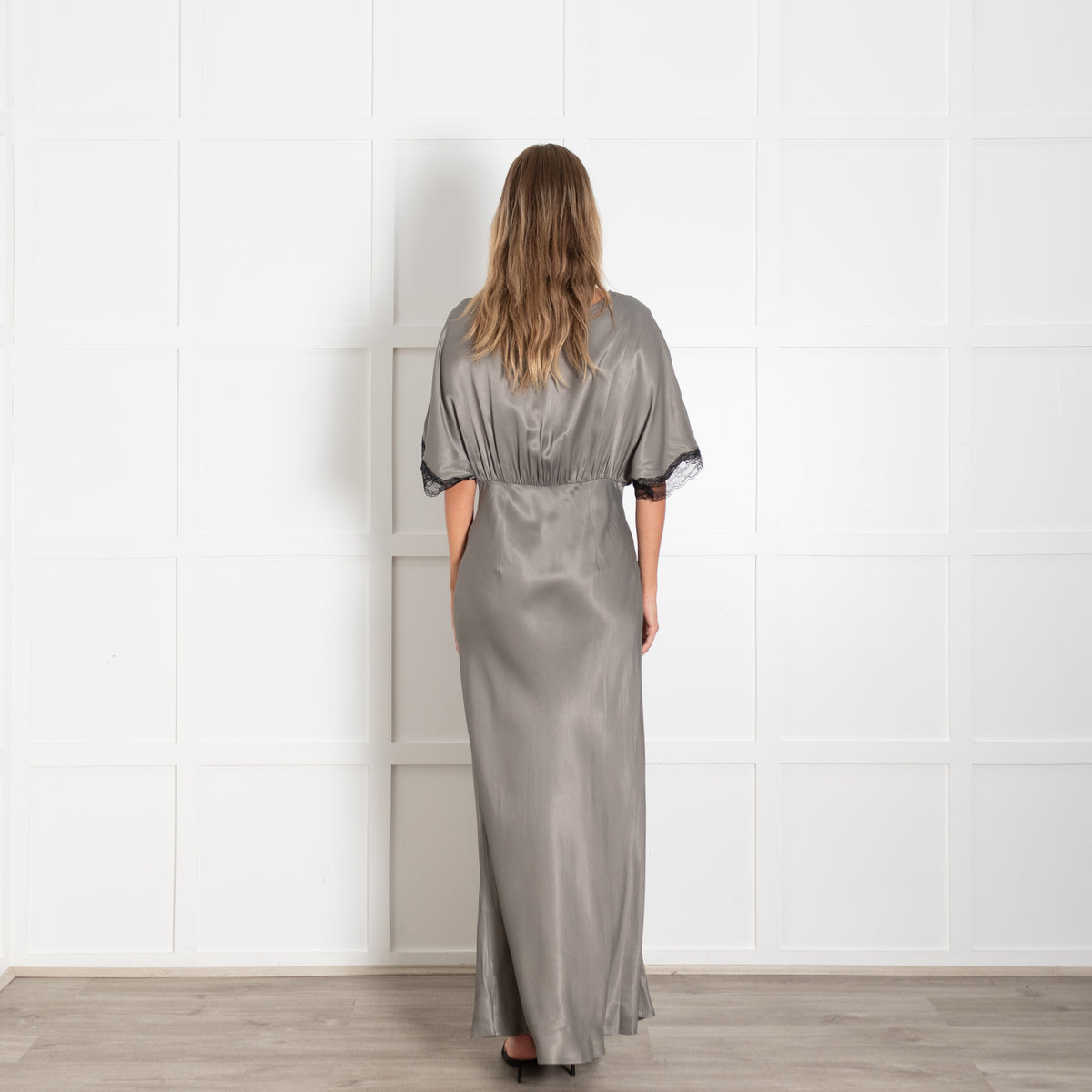 Never Fully Dressed Grey Black Lace Detail Maxi Dress