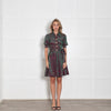 Batsheva Pink Green Devore Embellished Button Wrap Dress