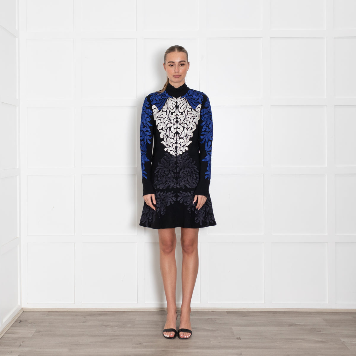 Stella McCartney Black L/S Dress With White & Blue Embroidery