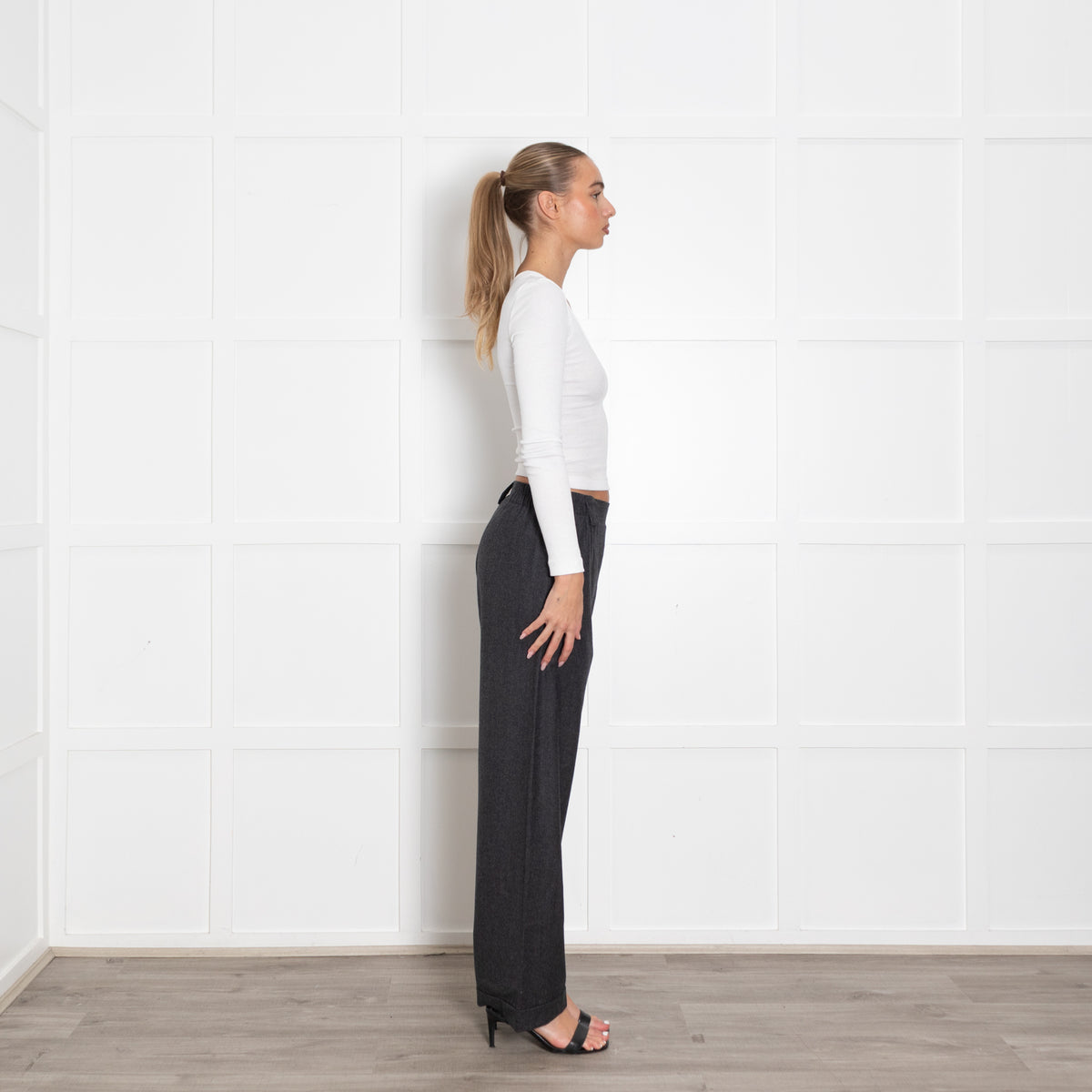 Il Baco De Seta Grey Soft Wide Leg Trousers
