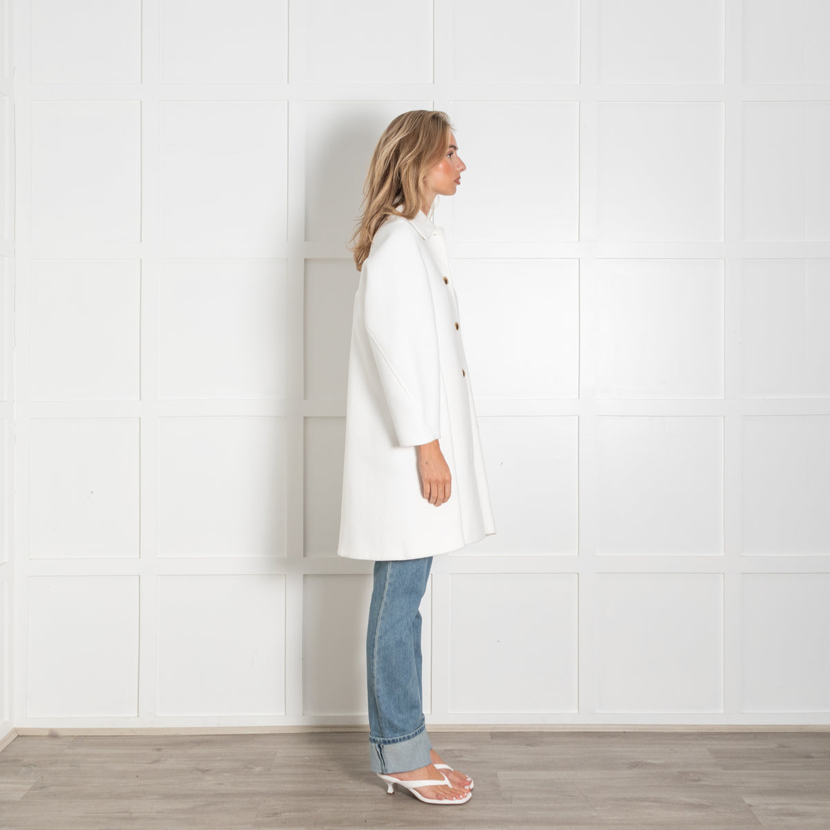 Me+Em Ivory Cotton Sculptural Swing Coat
