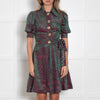 Batsheva Pink Green Devore Embellished Button Wrap Dress
