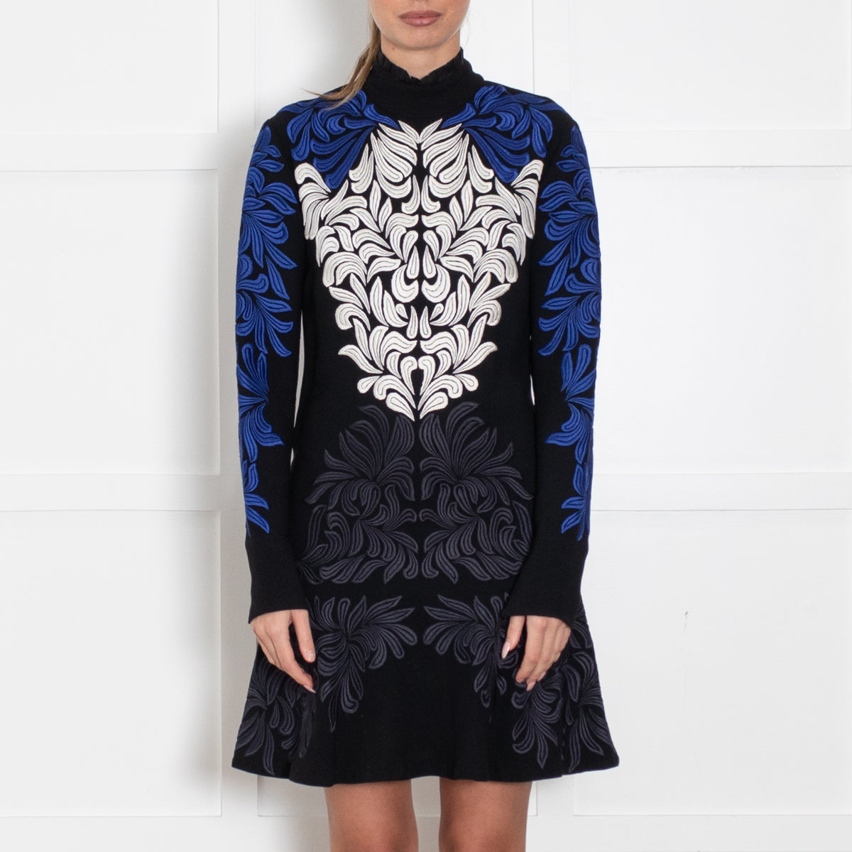 Stella McCartney Black L/S Dress With White & Blue Embroidery