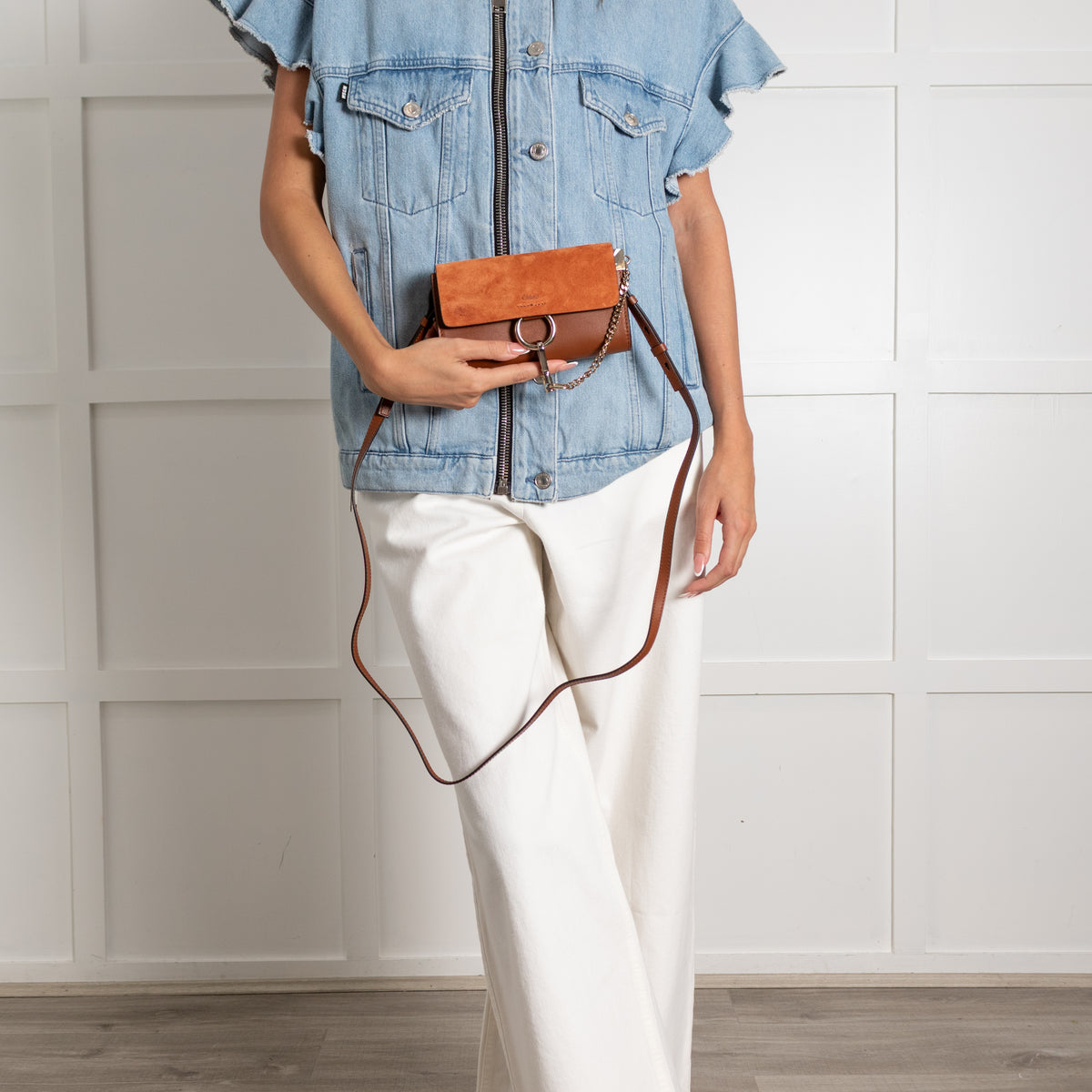 Chloe Faye Wallet on Chain in Rich Tan Suede