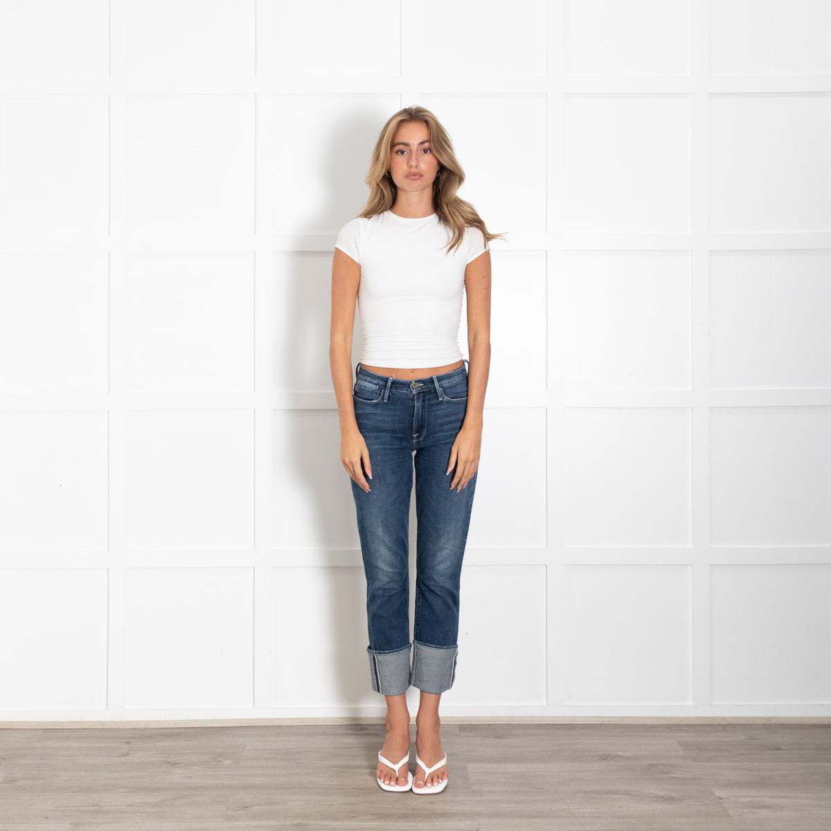 Frame Le High Dark Wash Turn Up Jeans