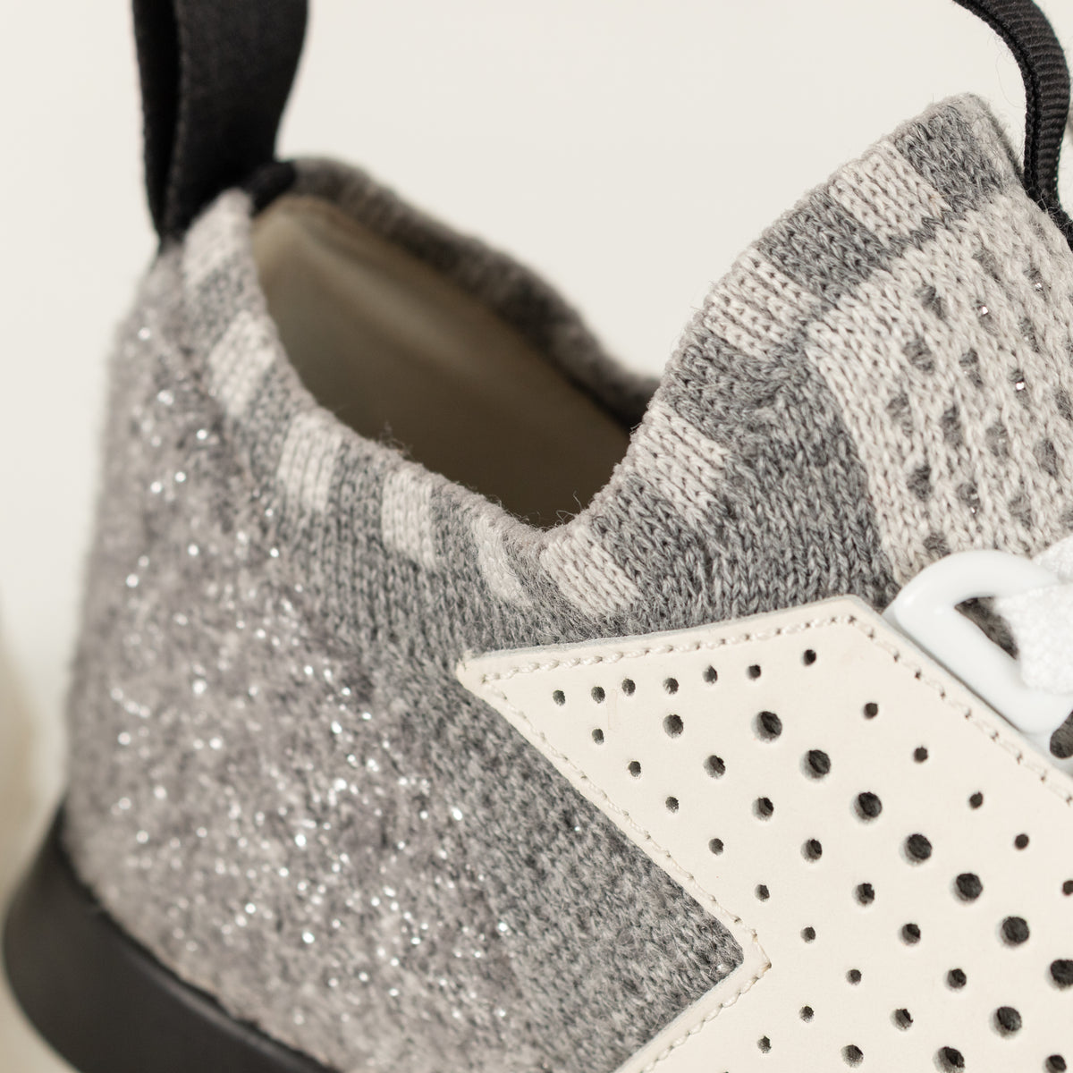 Tods Grey White Silver Lurex Knit Trainers