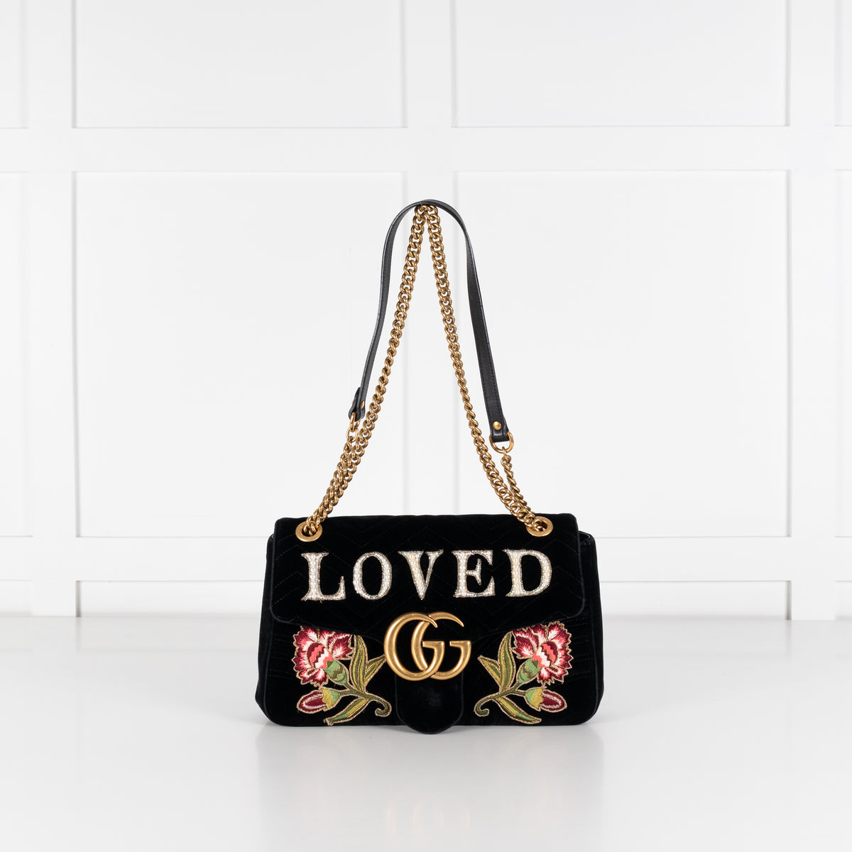 Gucci Velvet 'Loved' Large Black Marmont Shoulder Bag