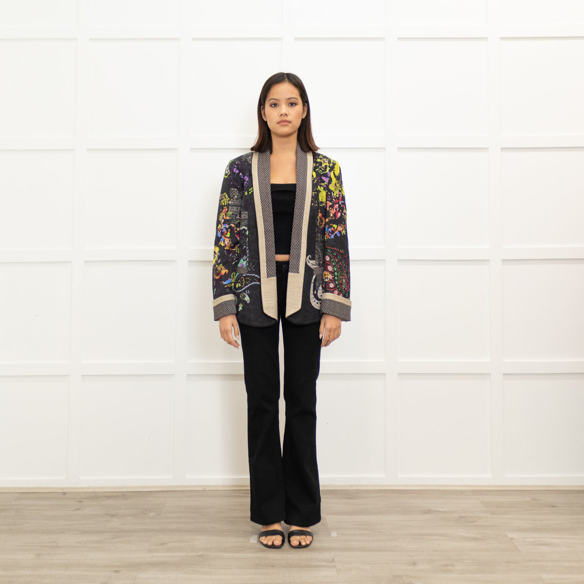 Etro Patterned Buttonless Jacket with Woven Lapels