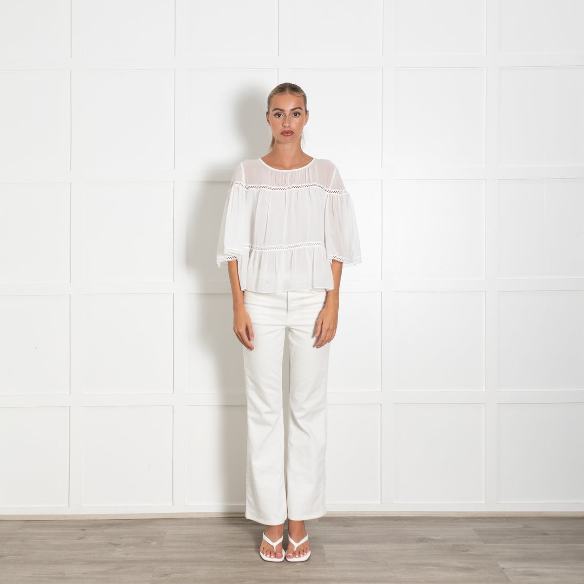 Max Studio White Sheer Tiered Blouse