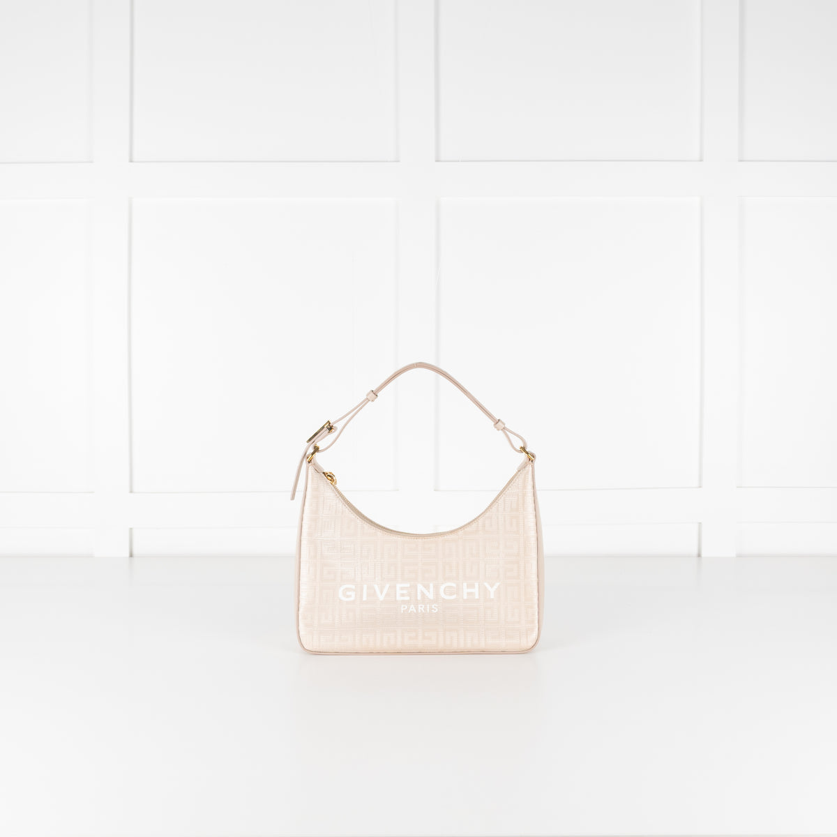 Givenchy Canvas Logo 4G Embossed Small Moon Cut Out Beige Shoulder Bag