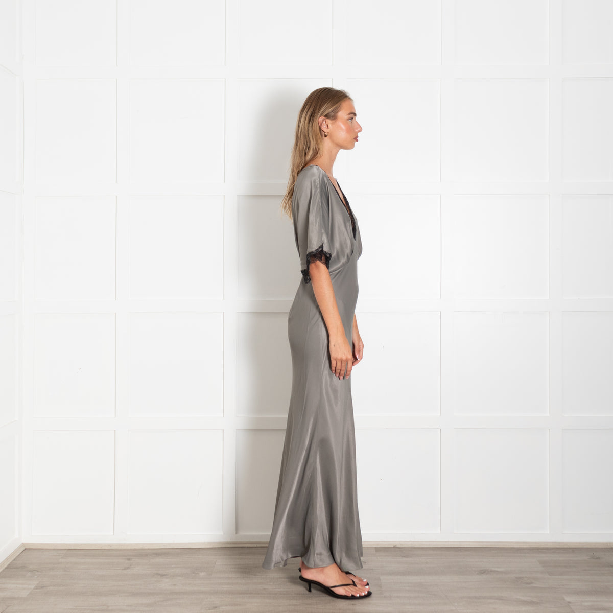 Never Fully Dressed Grey Black Lace Detail Maxi Dress