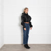 KHY Black Faux Leather Crop Bomber Jacket