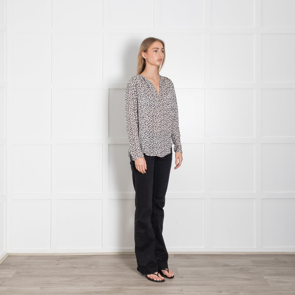 Rebecca Taylor Cream Grey Animal Print Silk Blouse