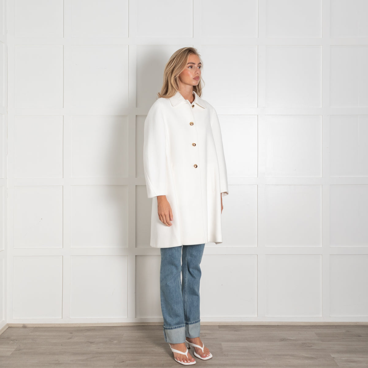Me+Em Ivory Cotton Sculptural Swing Coat