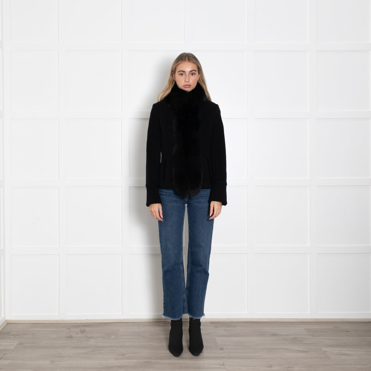 Fabio Castellani Black Short Jacket with Fox Fur Trim