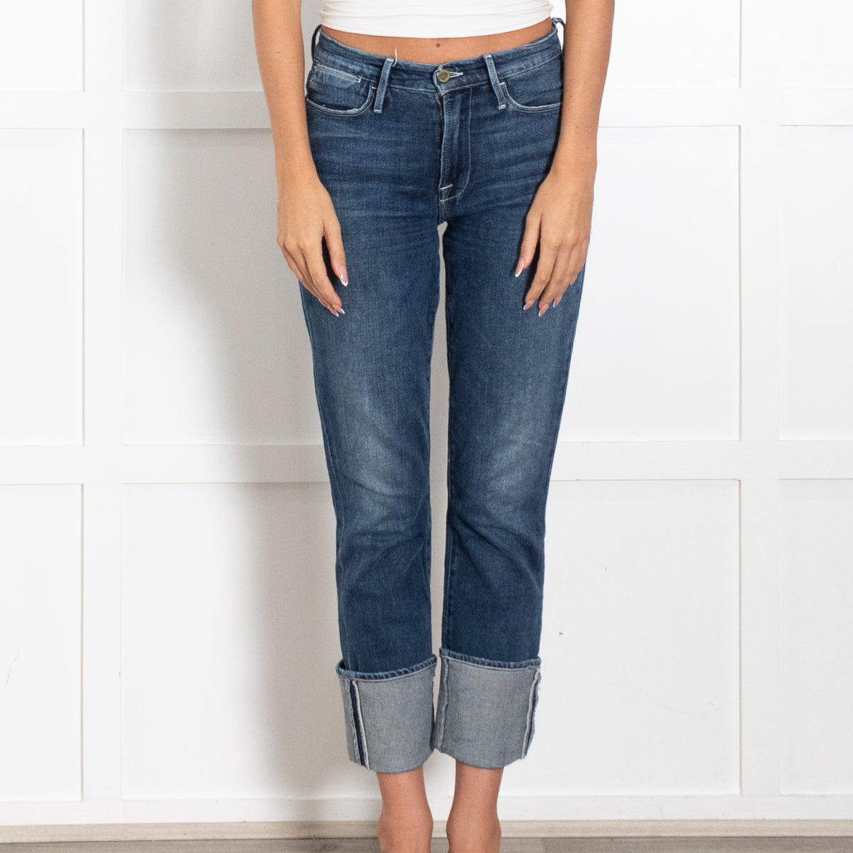 Frame Le High Dark Wash Turn Up Jeans