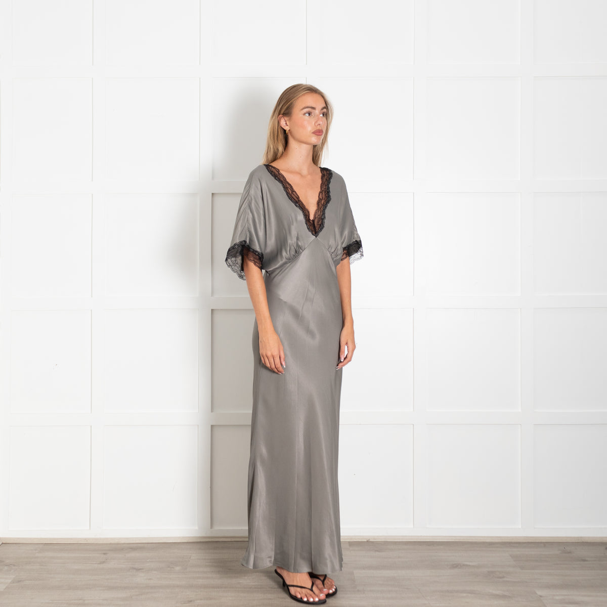 Never Fully Dressed Grey Black Lace Detail Maxi Dress