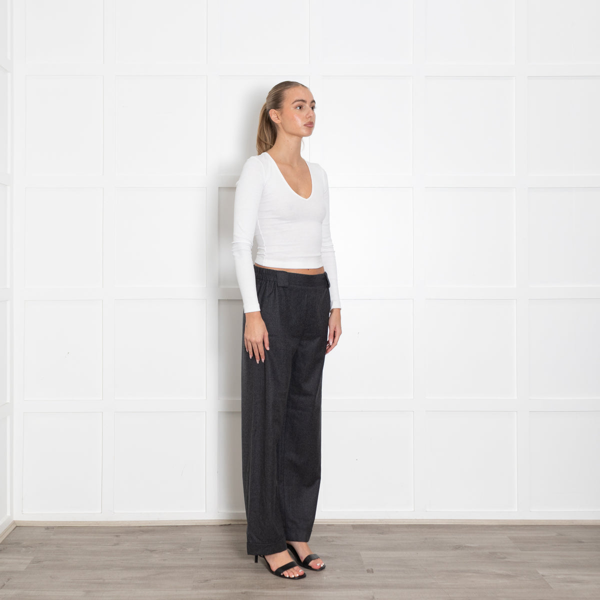 Il Baco De Seta Grey Soft Wide Leg Trousers