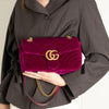Gucci Magenta Velvet Medium Marmont Bag