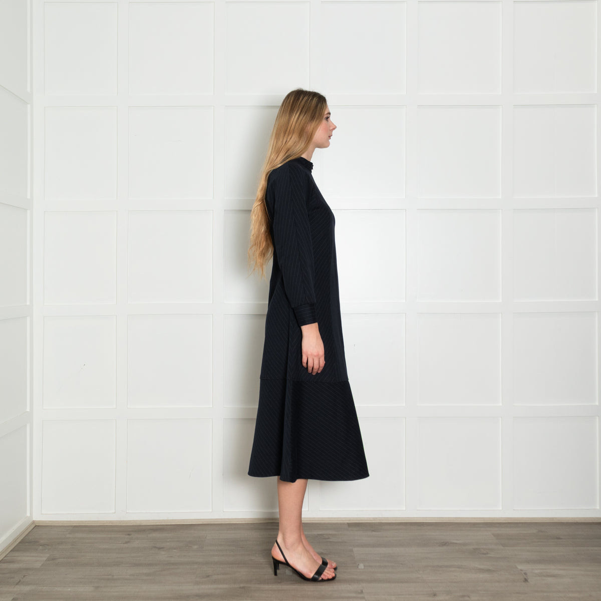 Me + Em Navy White Pin Stripes Maxi Dress