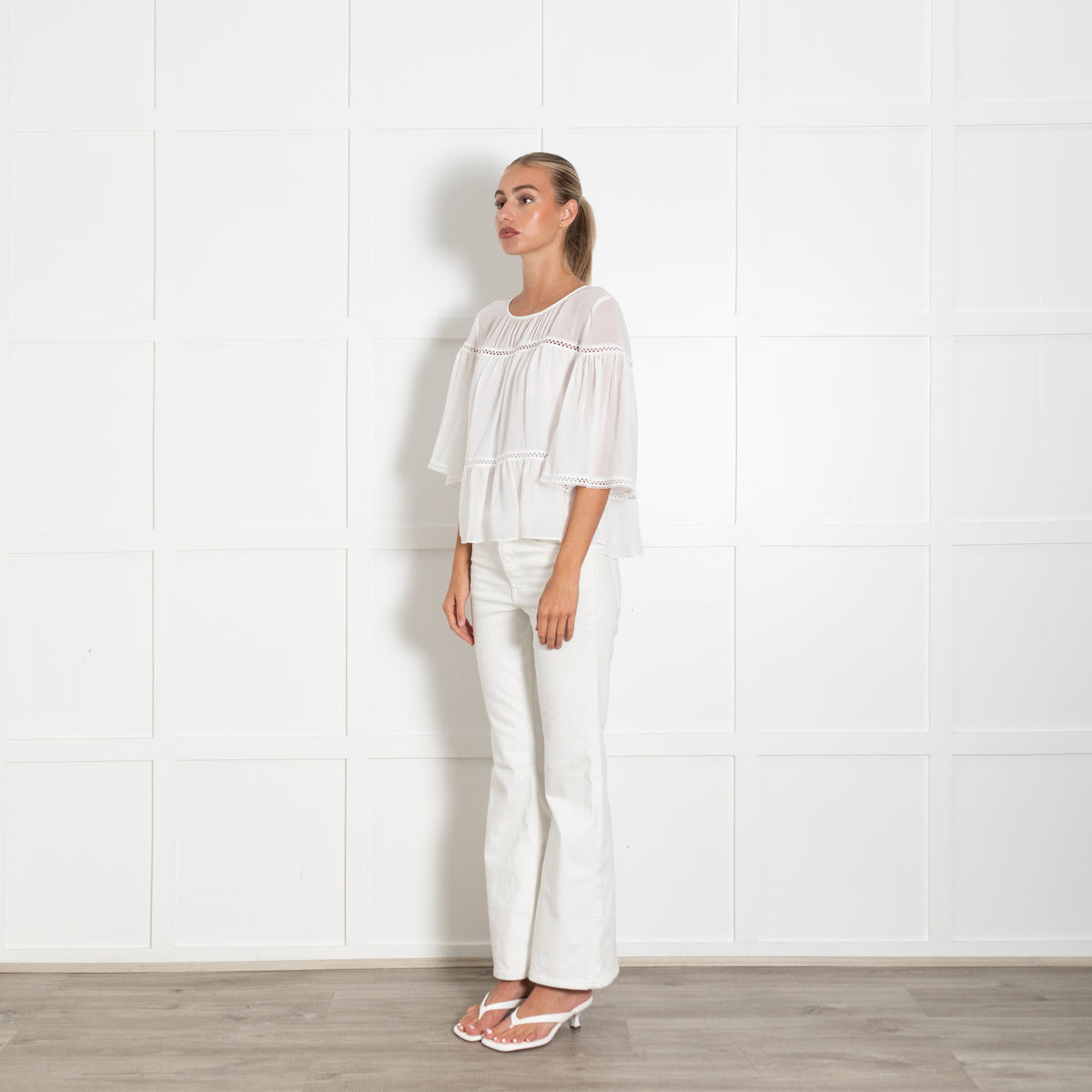 Max Studio White Sheer Tiered Blouse