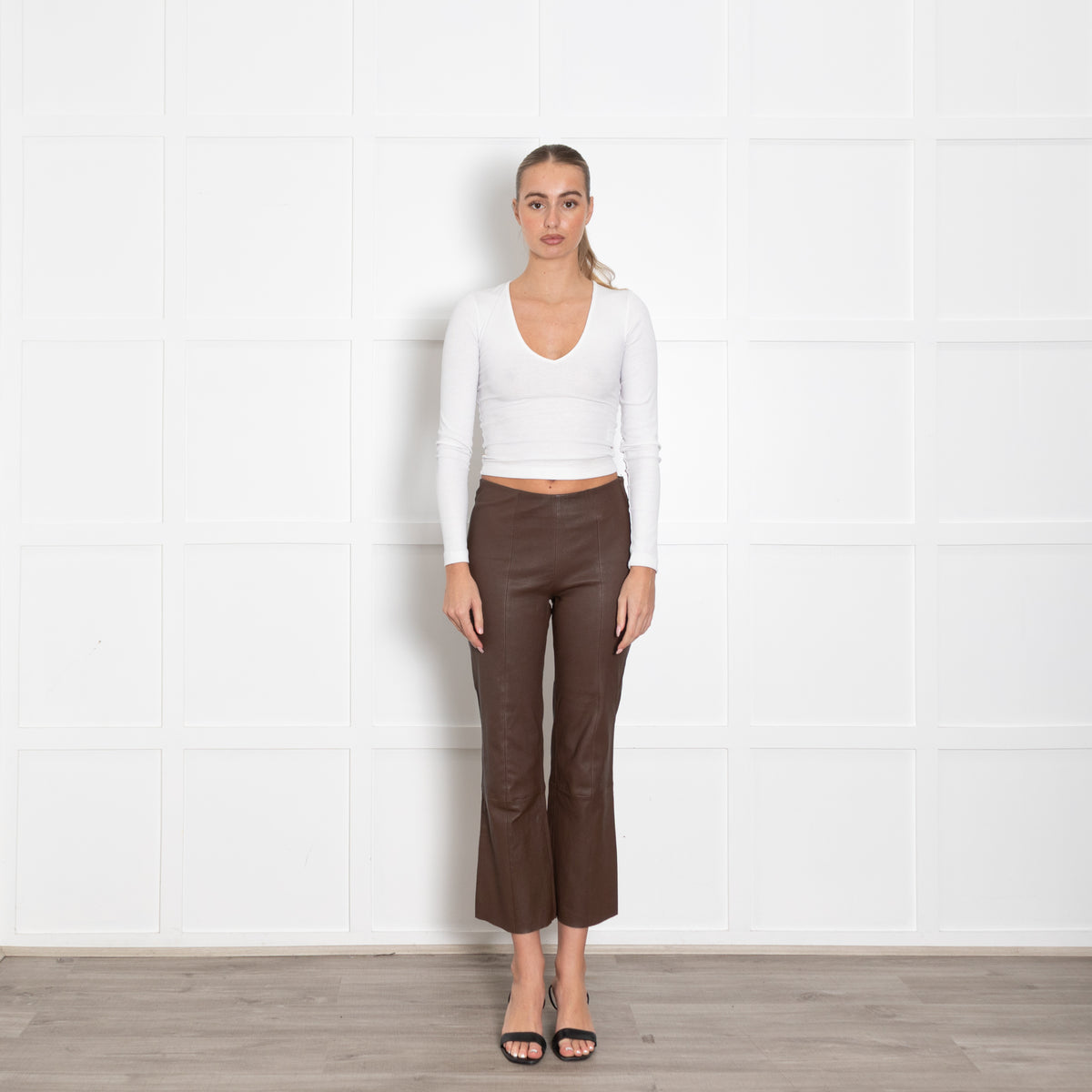 Levate Brown Leather Stretch Trousers