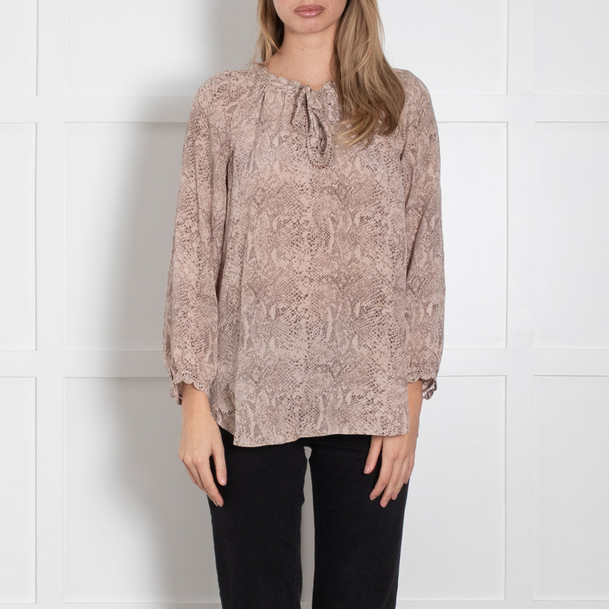 Rebecca Taylor Blush Grey Animal Print Silk Top