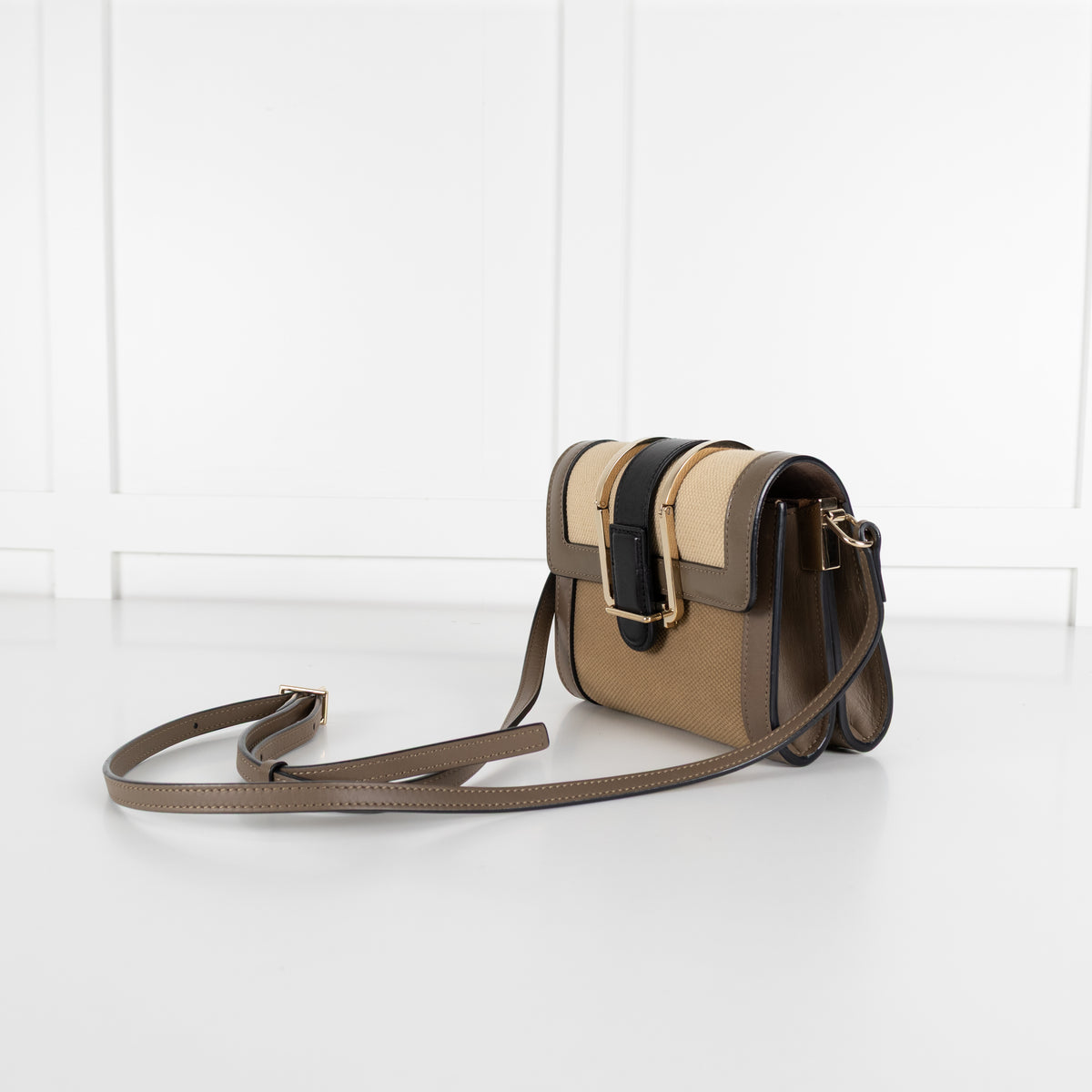 Chloe Olive Green Canvas Leather Trim Bronte Crossbody Bag