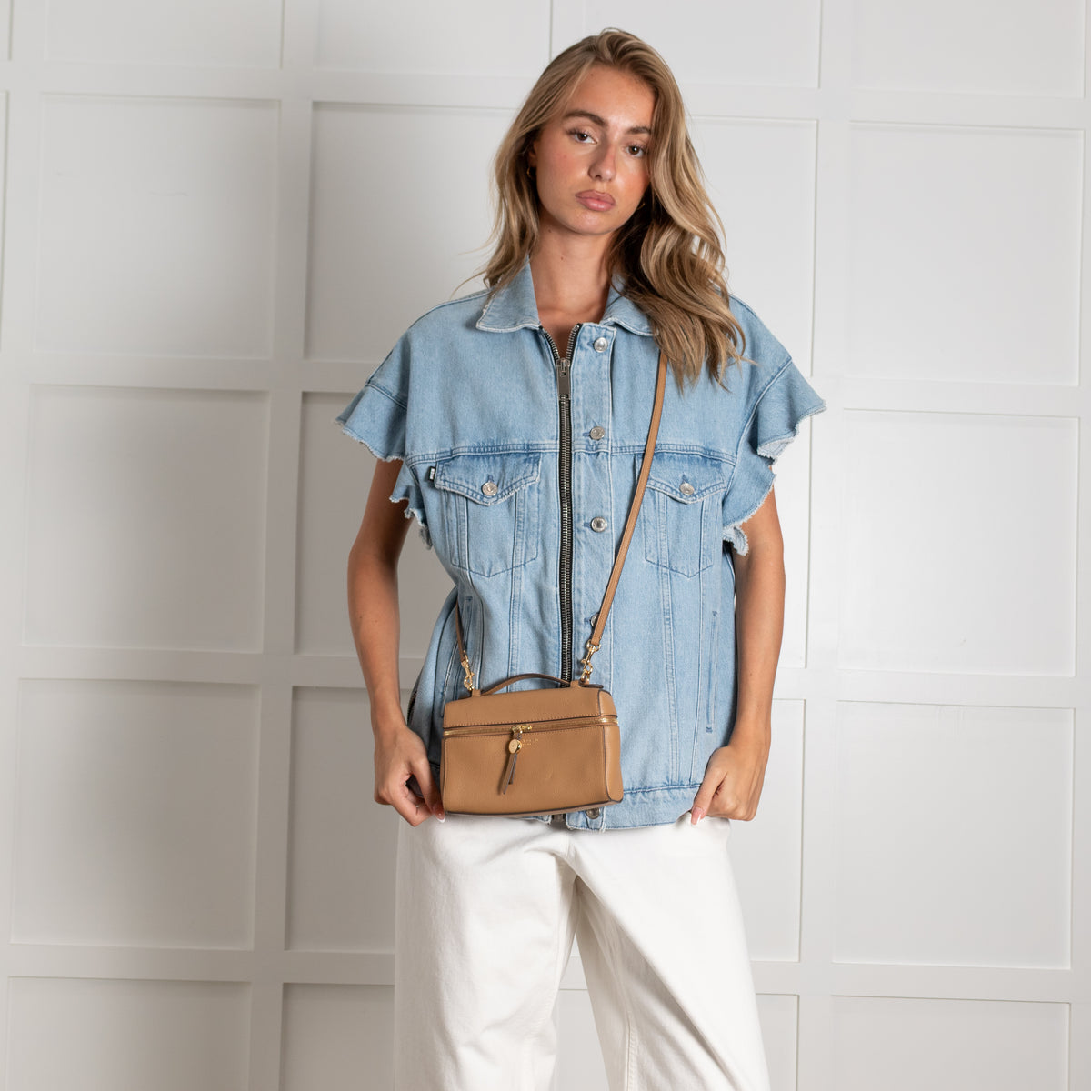 Tory Burch Romy Slim Taupe Leather Crossbody Bag