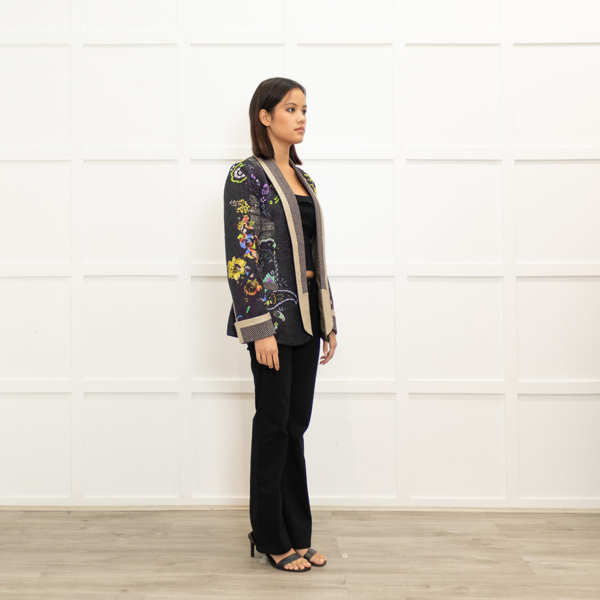 Etro Patterned Buttonless Jacket with Woven Lapels