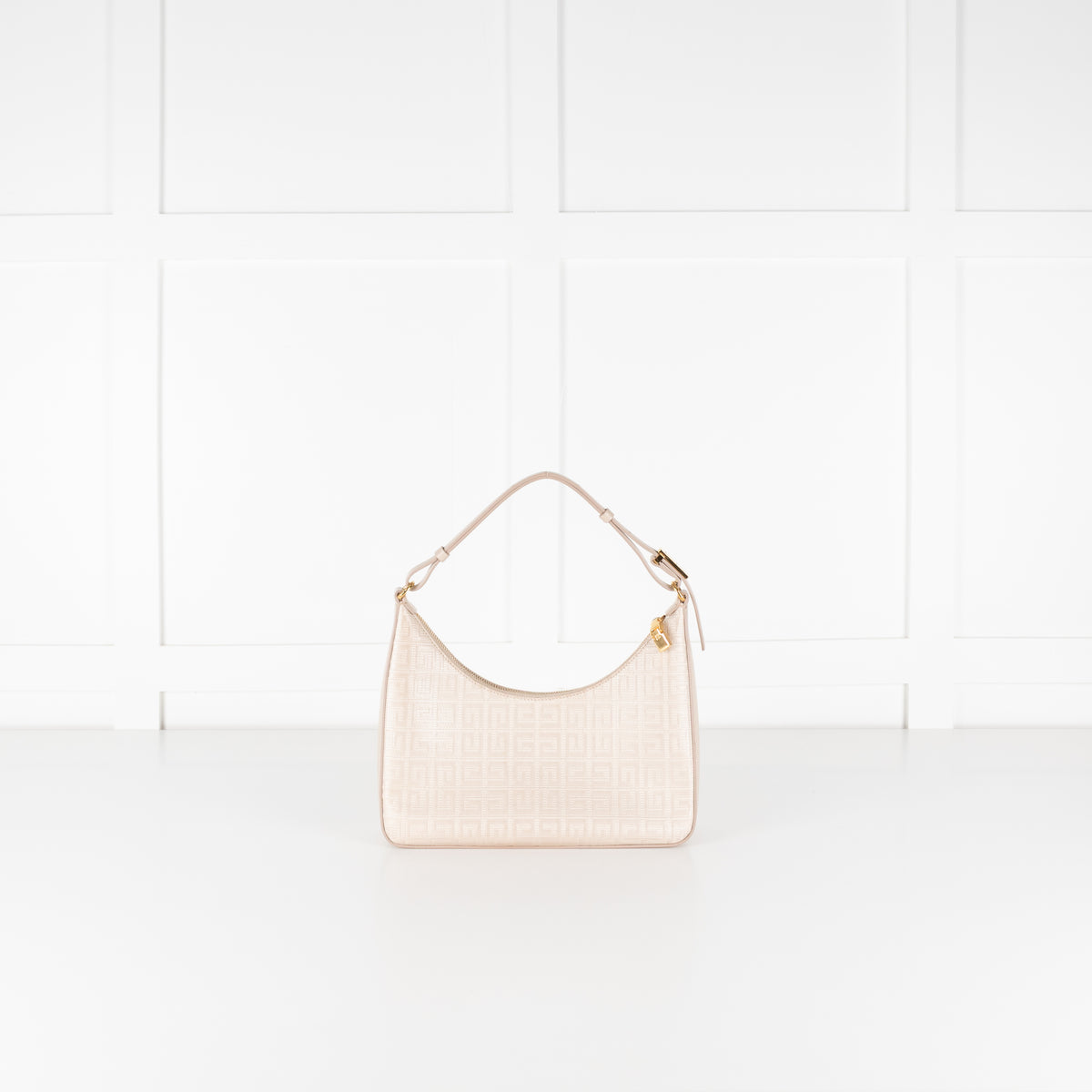 Givenchy Canvas Logo 4G Embossed Small Moon Cut Out Beige Shoulder Bag