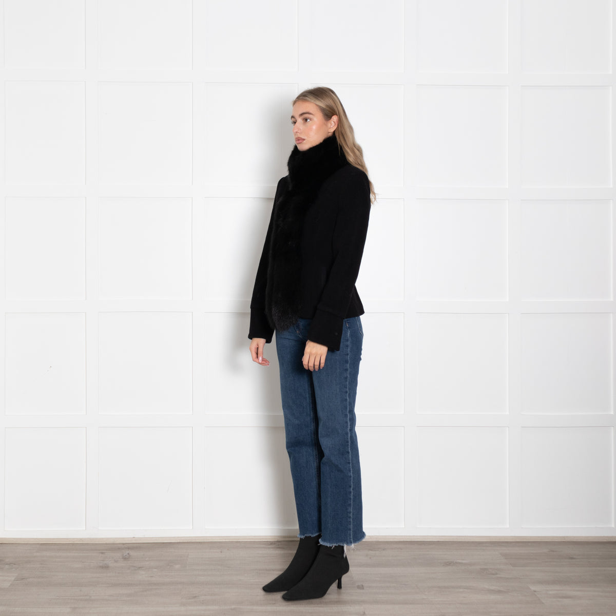 Fabio Castellani Black Short Jacket with Fox Fur Trim