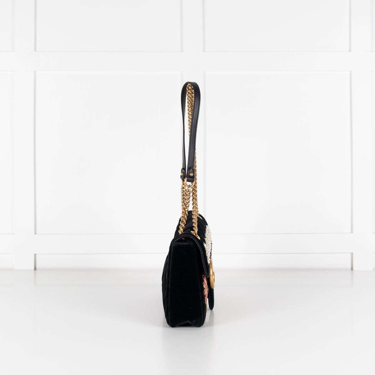 Gucci Velvet 'Loved' Large Black Marmont Shoulder Bag