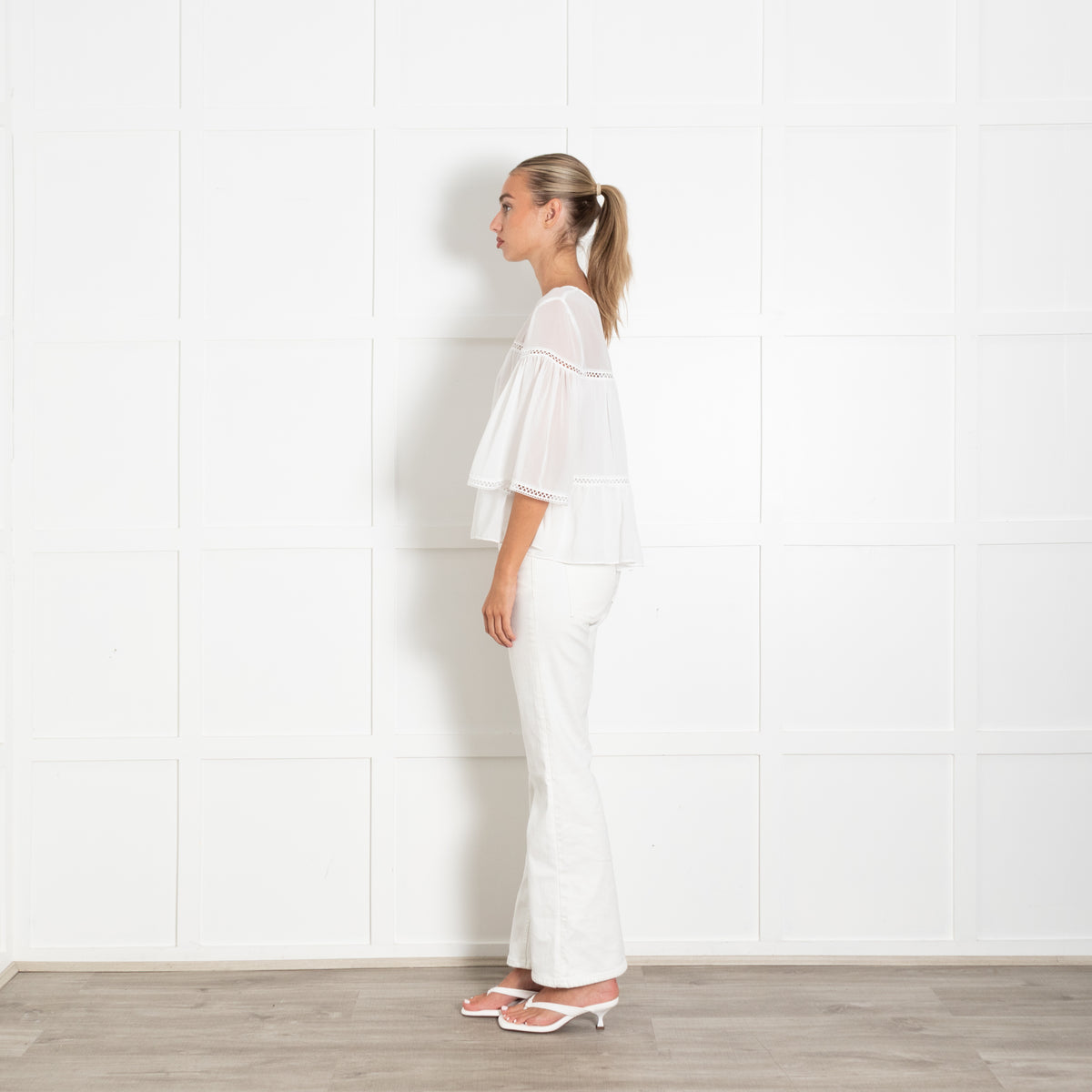 Max Studio White Sheer Tiered Blouse