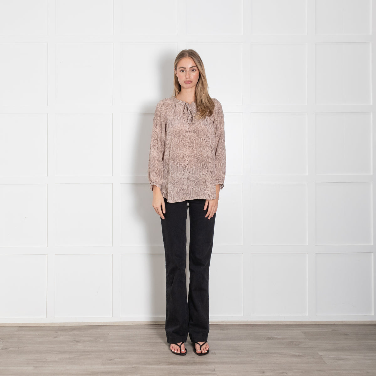 Rebecca Taylor Blush Grey Animal Print Silk Top