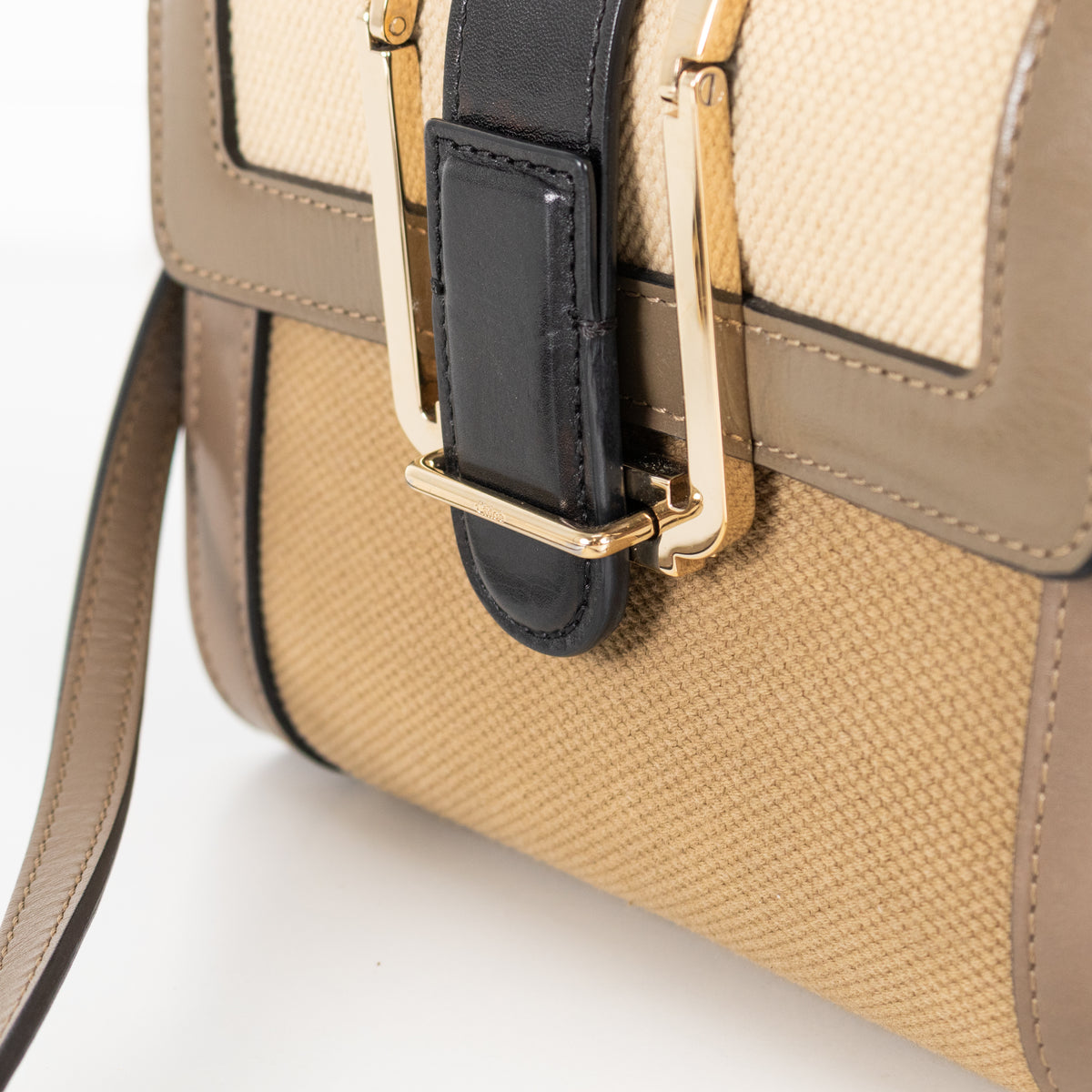 Chloe Olive Green Canvas Leather Trim Bronte Crossbody Bag
