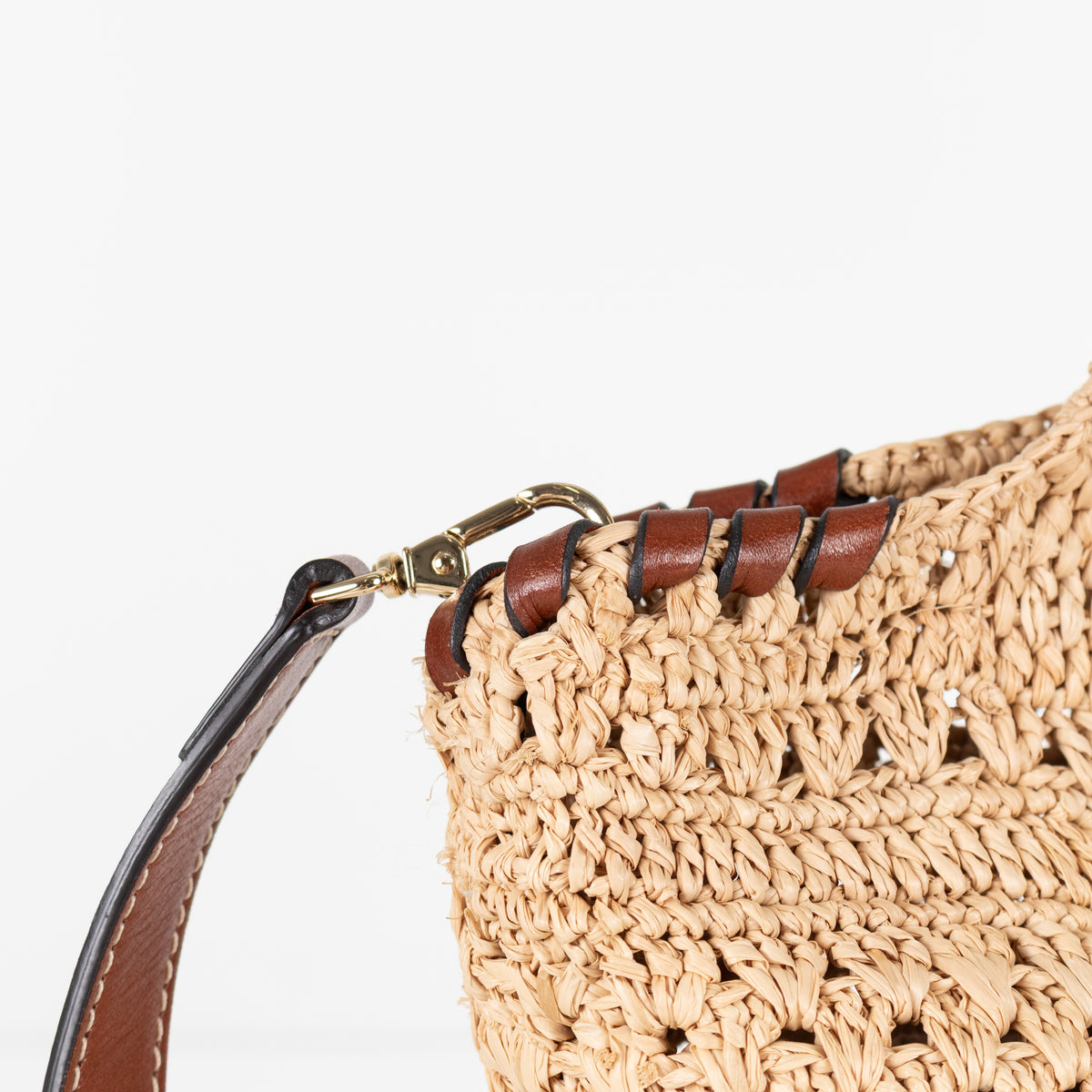 Ba&Sh Brown Ara Raffia Leather Hand Bag