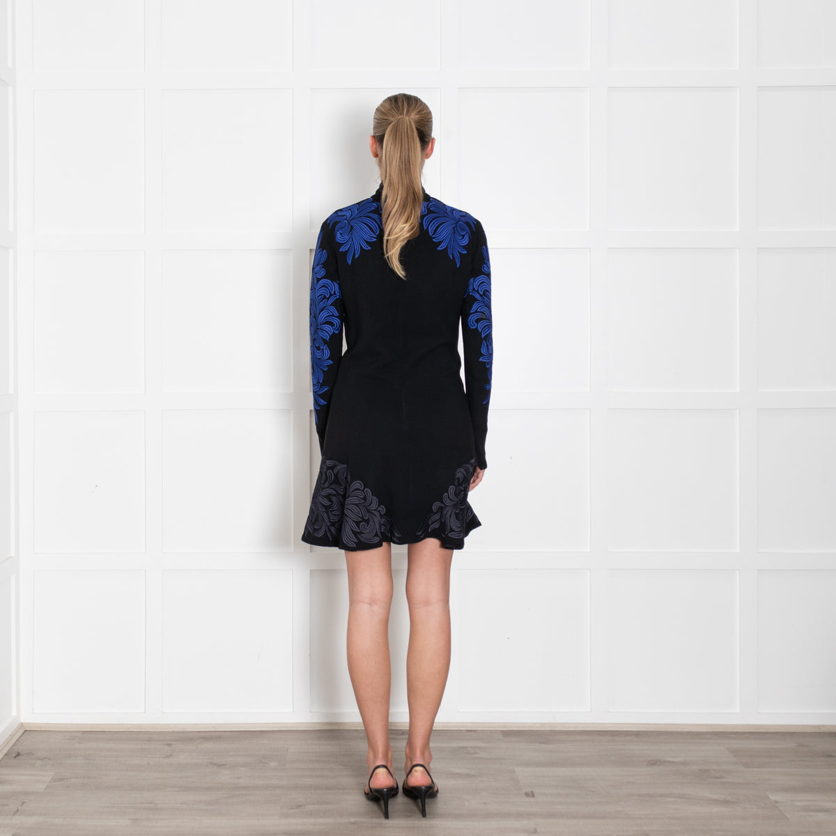 Stella McCartney Black L/S Dress With White & Blue Embroidery